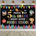MEHOFOND 7x5ft 5TH Grade Graduation Backdrop Peace Out 5TH Grade Next Stop Middle School Decorations Banner Large Size Congrats 5TH Grade Graduation Party Photography Background Photo Booth Props (Colourful-2)
