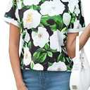 DeXianLai Women's Clothing Summer Short Sleeve Crew Neck Vacation Fashion Tops Casual Outfits Easter Green White Flowers L