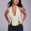 MakeMeChic Women's Corset Halter Tops Y2K Going Out Lace Up Tops Gothic Cowgirl Crop Tops (Teal, M)