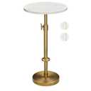 Adjustable-Height Marble Drink Table - 12x12x22-30, White Marble & Antique Brass, Modern Round End Table, Side Table with Pedestal Stand for Small Spaces, Vintage Metal Martini Cocktail Accent
