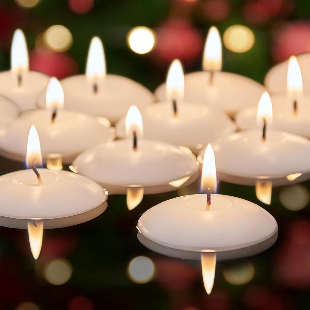 White Floating Candles 2 inch, 24 Pack Floating Candles 5-6 Hours Long Burning, Unscented Floating Candle for Centerpieces, Wedding, Proposal Decorations, Romantic Night for Her/Him Set (2inch)