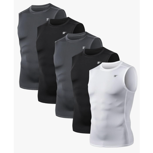TELALEO 5 Pack Men's Athletic Compression Shirts Sleeveless Workout Tank Top Sports Base Layer Running Basketball L