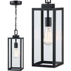 17 Inch Outdoor Pendant Light for Porch,Metal and Glass Outside Hanging Light Ceiling Mount Exterior Hanging Lantern for Patio Entrance Front Door Pendant,E26 (17" no sensor)