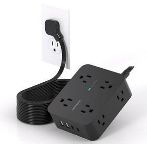 Surge Protector Power Strip 15 Ft Cord, HANYCONY Extension Cord with 8 Outlets 4 USB Ports(2 USB C), Long Cord Power Strip with Flat Plug, Wall Mount, Desk for Home Office