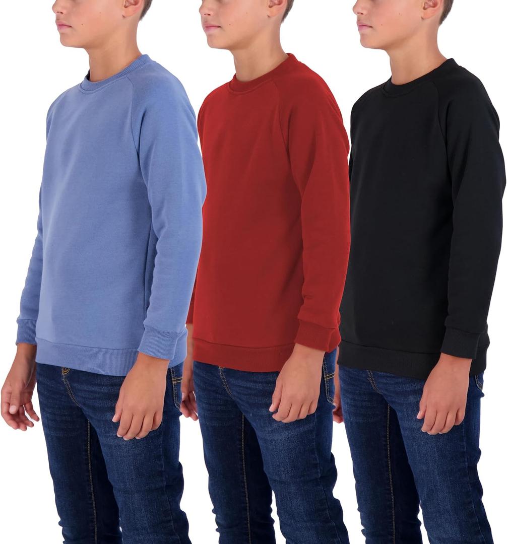 Real Essentials 3 Pack Boys' Fleece Crew Neck Long Sleeve Sweatshirt - Soft Pullover Sweaters for Youth Kids Boys & Girls (XX-Large)