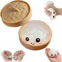 Glitter Dumpling Squishy, Soft Squeeze Stress Relief Fidget Ball with Mini Steamer Box, Colorful Stretchy Decompression Sensory Toy for Adults & Kids (Glitter White)