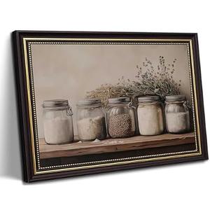 Framed Farm Kitchen Canvas Wall art Rustic Vintage Country Spice Still Life Culinary art Painting Picture Farmhouse Wall Decor Poster Print Artwork for Dining room Home Decoration, 12x16