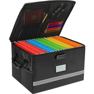 File Organizer, Fireproof File Box with Lids, Important Document Organizer Box with Lock, Portable File Folder Organizer with Handle (Black 1 Layer)