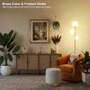 Fiqevs 3 Globe Floor Lamp Mid Century Modern, Gold Standing Lamp with Frosted Glass Shade & LED Bulbs, Tall Pole Light with Foot Switch for Living Room Bedroom Office - Antique Brass