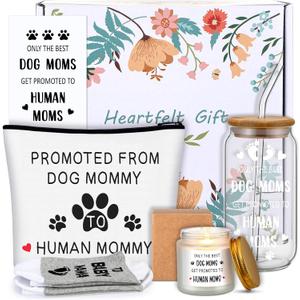 New Mom Gifts for Pregnant Women Cute Pregnant, Postpartum, Birthday Gifts for First Time Moms Including Drinking Cup, Makeup Bag, Scented Candle, Socks, Cards
