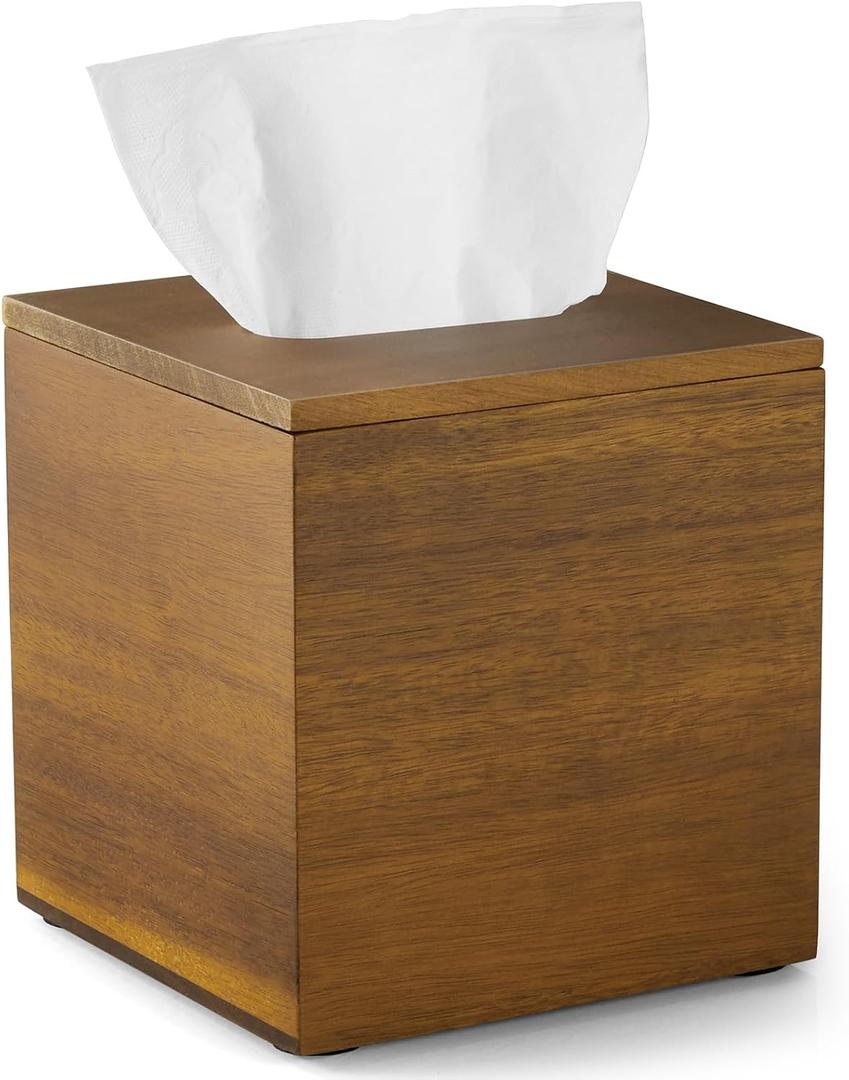 Dreamkey Acacia Wood Tissue Box Cover, Square Tissue Box Holder with Removable Top Lid, Solid Wooden Tissue Box Dispenser for Bathroom, Bedroom, Office