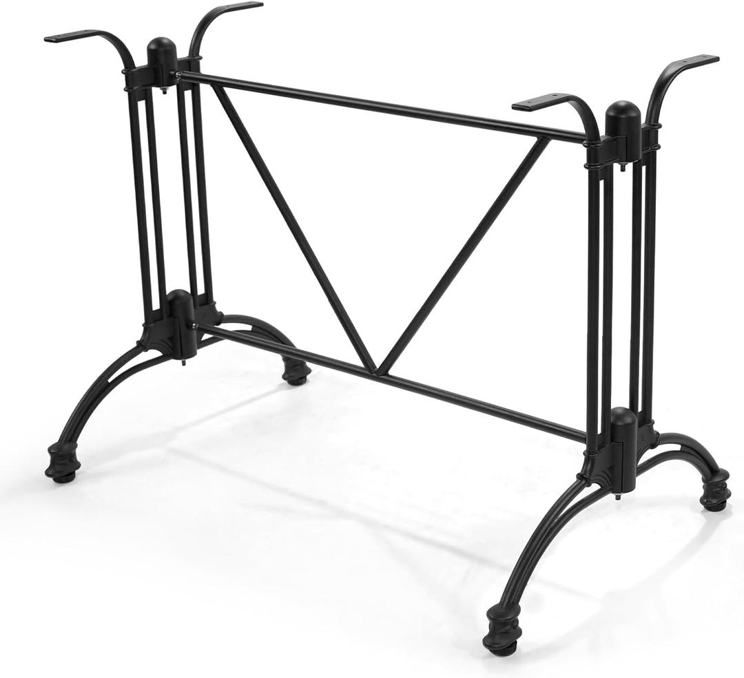Cast Aluminum Table Base with Sturdy Cross Beam, Modern Minimalist Style, 36.9" L x 27.5" H, Black