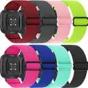 8 Pack Elastic Bands Compatible with Fitbit Versa 3 & Fitbit Versa 4 & Fitbit Sense & Fitbit Sense 2, Adjustable Nylon Sport Strethy Wristband for Fitbit Versa 3 / Versa 4 Smartwatch Women Men (B-Blue+Fluorescent Yellow+Water Blue+Burgundy+Pink+Gray+Fluorescent Plum+Black)