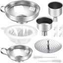 Gejoy 12 Pcs Metal Canning Funnels Set Wide Mouth Mason Jar Funnels for Filling Stainless Steel Kitchen Filter with Strainer Mesh Filter Brushes and Adhesive Hooks, Silver