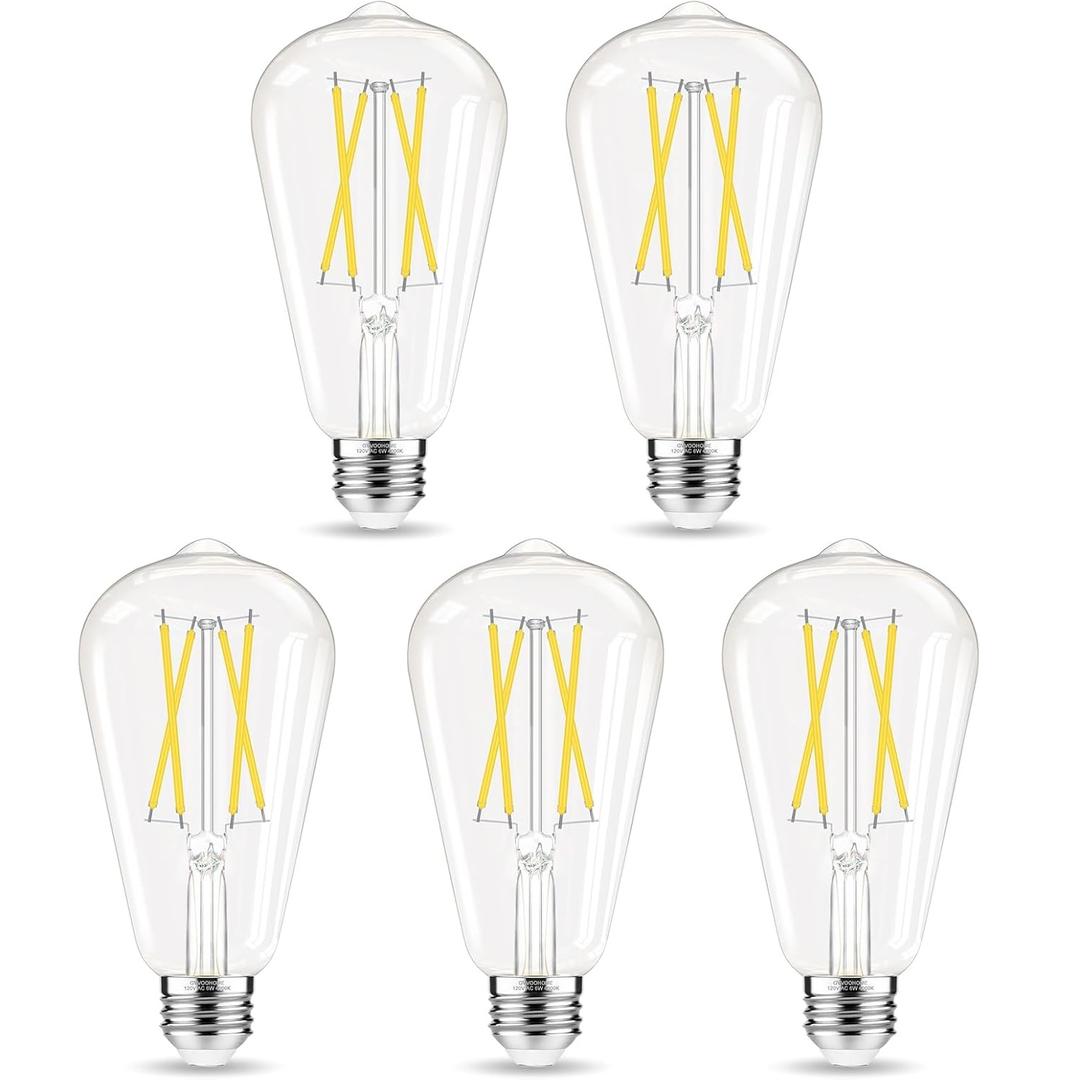 GvvooHome Edison Bulbs, E26 LED Bulb 60 watt Non-Dimmable, 4000K Daylight White, ST58 Vintage Light Bulbs, 90+ CRI, E26 Medium Base, Clear Glass,  5 Pack