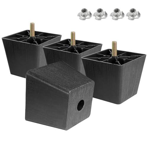Masendelk 2.5 inch Plastic Furniture Legs, Square Couch Legs Black Sofa Legs Set of 4, Mid Century Furniture feet M8 Replacement Legs for Armchair Bed Couch Cabinet Desk Table Sofa