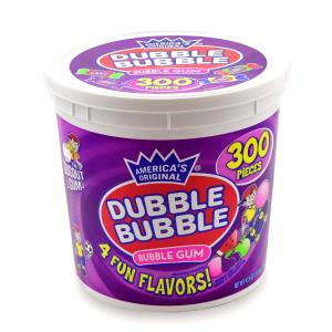 Tootsie Roll Dubble Bubble Gum - 300 Count Resealable Tub of Individually Wrapped Fruit and Bubble Gum - Original, Watermelon, Apple and Grape Flavors - Peanut and Gluten Free, 47.6 Ounce