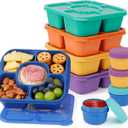 FANCILLA Adult Lunchable Container 5 Pack - Stackable 5 Compartments Lunch Bento Snack Box Containers for Kids, Reusable Snackle Box with 4 Sauce Containers, Wheat Straw, BPA-Free, Dishwasher Safe (Jewel Brights)