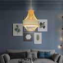 Bamboo Light Fixtures Chandelier Bamboo Wooden Pendant Light with Blue Fabric Lantern Lampshade Kitchen Island Decoration Chandelier Bamboo Wicker Light for Dinging Room, Farmhouse, 40*43cm
