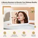Vanity Mirror with LED Lights, 16.4x12.2 Inch Makeup Mirror, 3-Color Dimmable Touch Screen, 5X Magnification, 360 Rotation, Large Tabletop Mirror for Bedroom Vanity