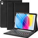 iPad A16 11th 10th Generation Case with Keyboard, Detachable Wireless Bluetooth Keyboard Case with Pencil Holder for iPad 11 inch 2025 10th Gen 10.9 Inch 2022 - Black