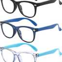 3 Pack Kid Blue Light Glasses For Kids Girls Boys Computer Blue Light Kids Glasses Clear Glasses Age 3-9 (Black + Dark Blue + Light Blue)