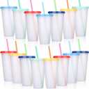 Honeydak 15 Pack Tumbler with Straw and Lid Bulk Cups for Gifts Water Bottle Iced Coffee Travel Mug Cup Reusable Plastic Tumblers for Party Birthdays 24-27 oz (Stylish Color)