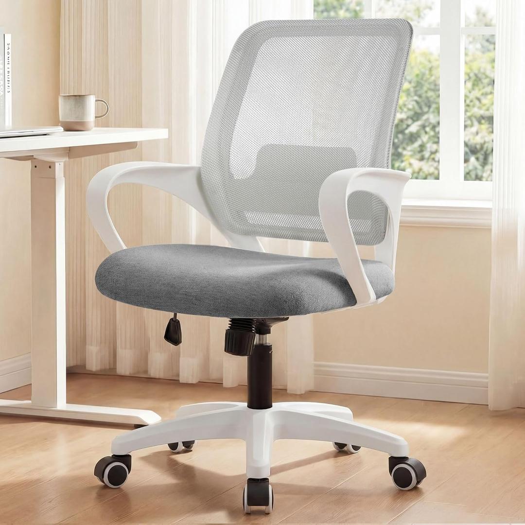 NEO CHAIR Office Desk Ergonomic Computer Mesh Chair with Lumbar Mid Back Support Adjustable Height Swivel Rolling Wheels Comfy Task Vanity Chair for Home Bedroom Study (Grey), 23 inches x 22.8 inches x 39.5 inches