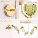 Battery Operated Wall Sconce, 2-Lights Vinatge Brass Wall Lighting Up and Down with Green Tulip Shade for Living Room, Bedroom, Symmetrical 2 Pack