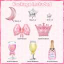Ouddy Life Pink Happy Birthday Party Decorations for Women Girls, Pink Happy Birthday Love Crown Bow Bottle Lipstick Balloons Fringe Curtain for Princess Birthday Wedding Mother's Day Party Supplies