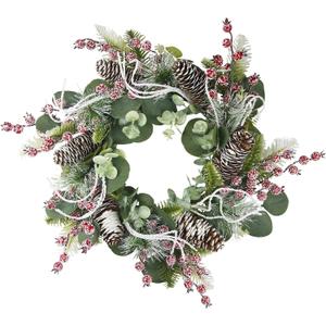 CISDUEO Christmas Wreath for Front Door Christmas Door Wreath with Pine Needles Pine Cones and Red Berries Snow Winter Wreaths for Front Door Outside Window Mantle Indoor Outdoor Xmas Decoration