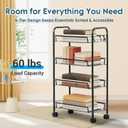 LOFTEY 4 Tier Rolling Storage Cart, Small Metal Utility Cart on Wheels, Rolling Organizer Carts for Kitchen, Bathroom, Laundry Room, Office, Easy No-Tool Assembly, Black