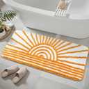 Uphome Boho Bathroom Runner Yellow and White Sun Long Bathroom Rugs Non Slip Water Absorbent Microfiber Bath Mat Modern Minimalism Machine Washable Bath Rugs for Bathtub Sink Shower, 18x47 inch