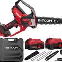 BITOON 8-Inch Mini Chainsaw with 2PCS 3.0Ah Battery and Charger, Auto-Oiler, Brushless Cordless 8-Inch and 6-Inch 2-in-1 Pruning Chain Saw, Portable Electric Chainsaw for Cutting Wood, Branches Red