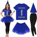 Mepase Crayon Costume Set Crayon T Shirt Tutu Skirt Gnome Cone Hat Leggings for 2025 Halloween Group Team Outfit L