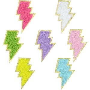 Self Adhesive Embroidered Chenille Patches, Patches Stickers for Backpacks Hats Clothing Shoes (7 PCS - Lightning)