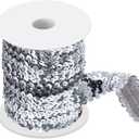 Chuangdi 11 Yard 1 Inch Elastic Sequins Trim 3 Row Flat Glitter Sequin Bling Fabric Paillette Ribbon Trim Metallic Stretch Crafts Elastic Lace for Dress Embellish (Silver)