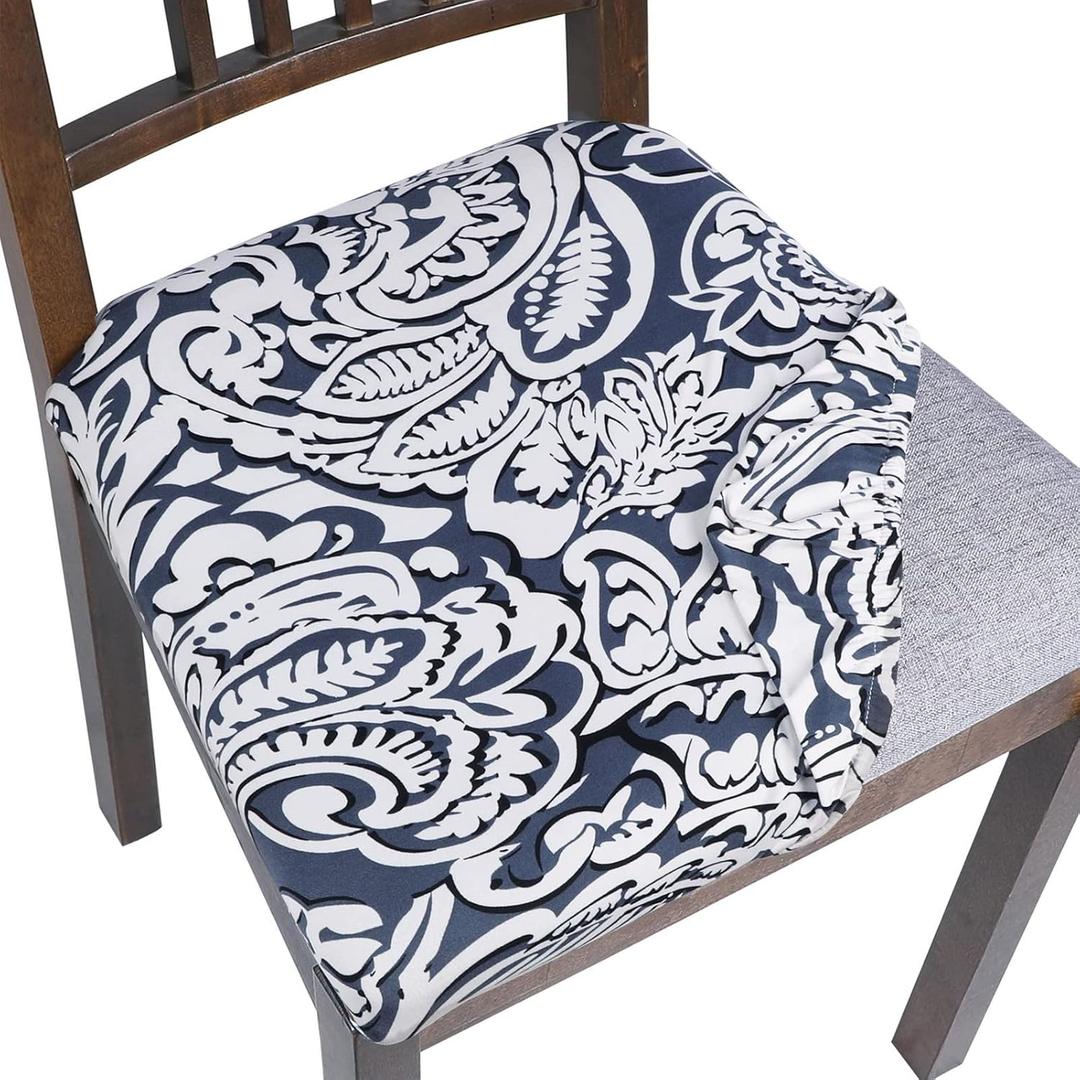 SearchI Seat Covers for Dining Room Chairs Stretch Printed Chair Seat Covers Set of 4, Removable Washable Upholstered Chair Seat Protector Cushion Slipcovers for Kitchen, Office(Flowers Pattern9)