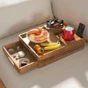 Acacia Wood Couch Cup Holder, 7-in-1 Couch Caddy Tray, Sofa Side Table with Push-Pull Drawer to Organize and Store Small Objects, 360Swivel Phone Holder, for Drinks, Cups, Snacks, Remote