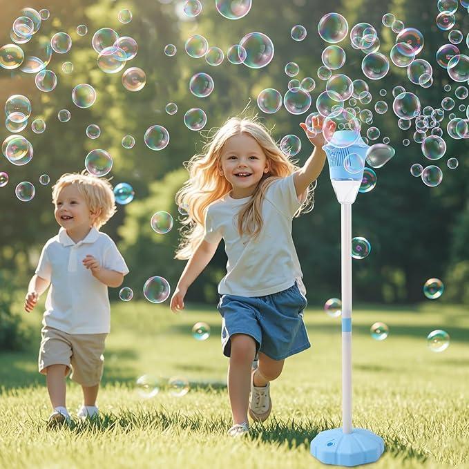 AIERSA Rechargeable Bubble Stand Machine, Height 47 Inches Stand Up Automatic Bubble Machine for Kids,Outdoor Tall Bubble Maker with Lights,Standing Bubble Machine for Parties