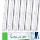 Motion Sensor LED Lights, 6 Pack Battery Operated 10 LED Motion Closet Light, Stick-On Anywhere Magnetic Night Light Bar for Closet Under Cabinet Kitchen Hallway Stairway Vanity Wardrobe (White)