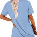 Women's Summer Tops Short Sleeve Shirts Henley Loose Fit Tunic Ladies Flowy Blouse Plus Size (Blue, M)
