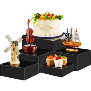 Sintuff 5 Pcs Buffet Risers and Display Stand 6" 7" 8" 9" 10" Large Acrylic Dessert Cupcake Table Stand Set Black Food Display Cube for Jewelry Figures Show Decor, Box Nesting Riser with Hollow Bottom