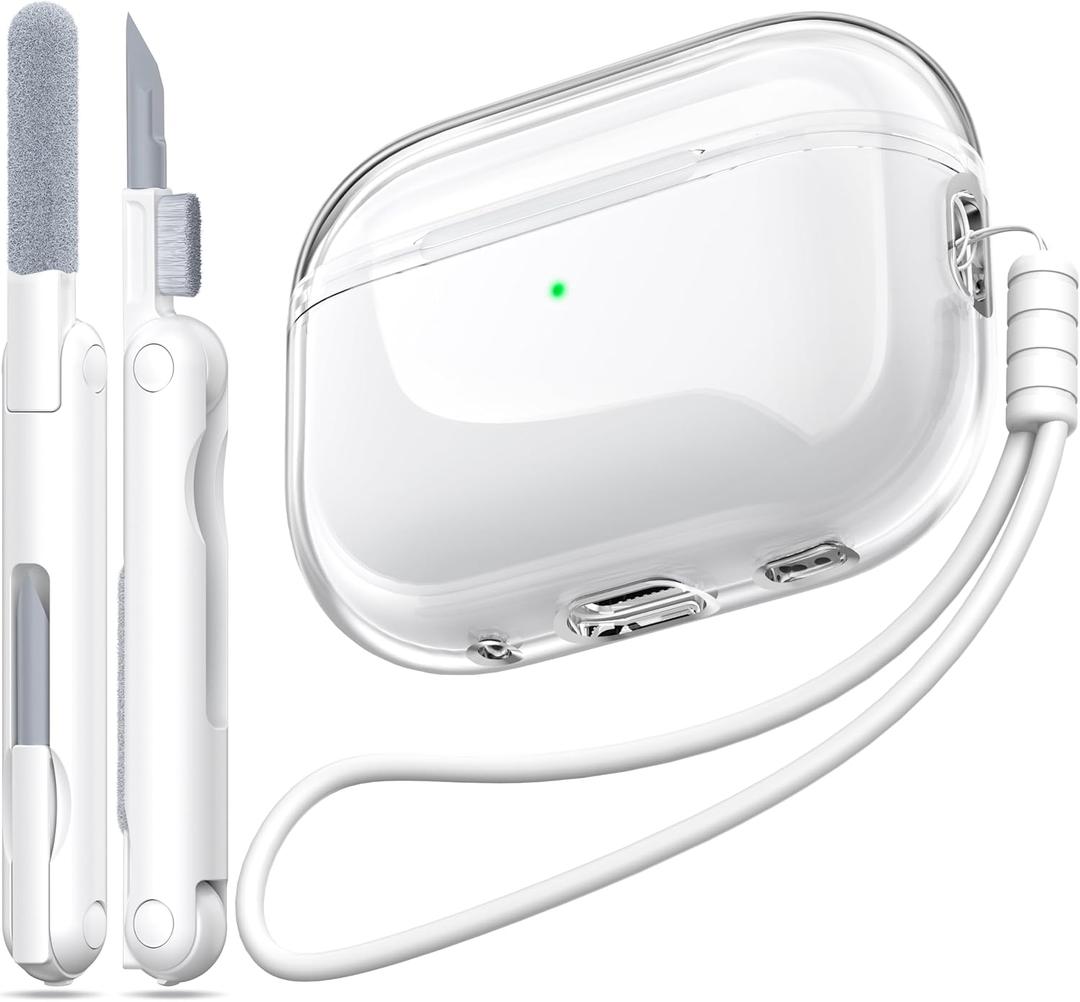 MHYALUDO for Airpods 2nd Generation Case Cover, Clear Soft TPU Transparent Four Corner Military Grade Shockproof Protective Case with Cleaning Kit for Airpods 2 Gen Charging case 2019, Clear White Missing Top Lid Of Case