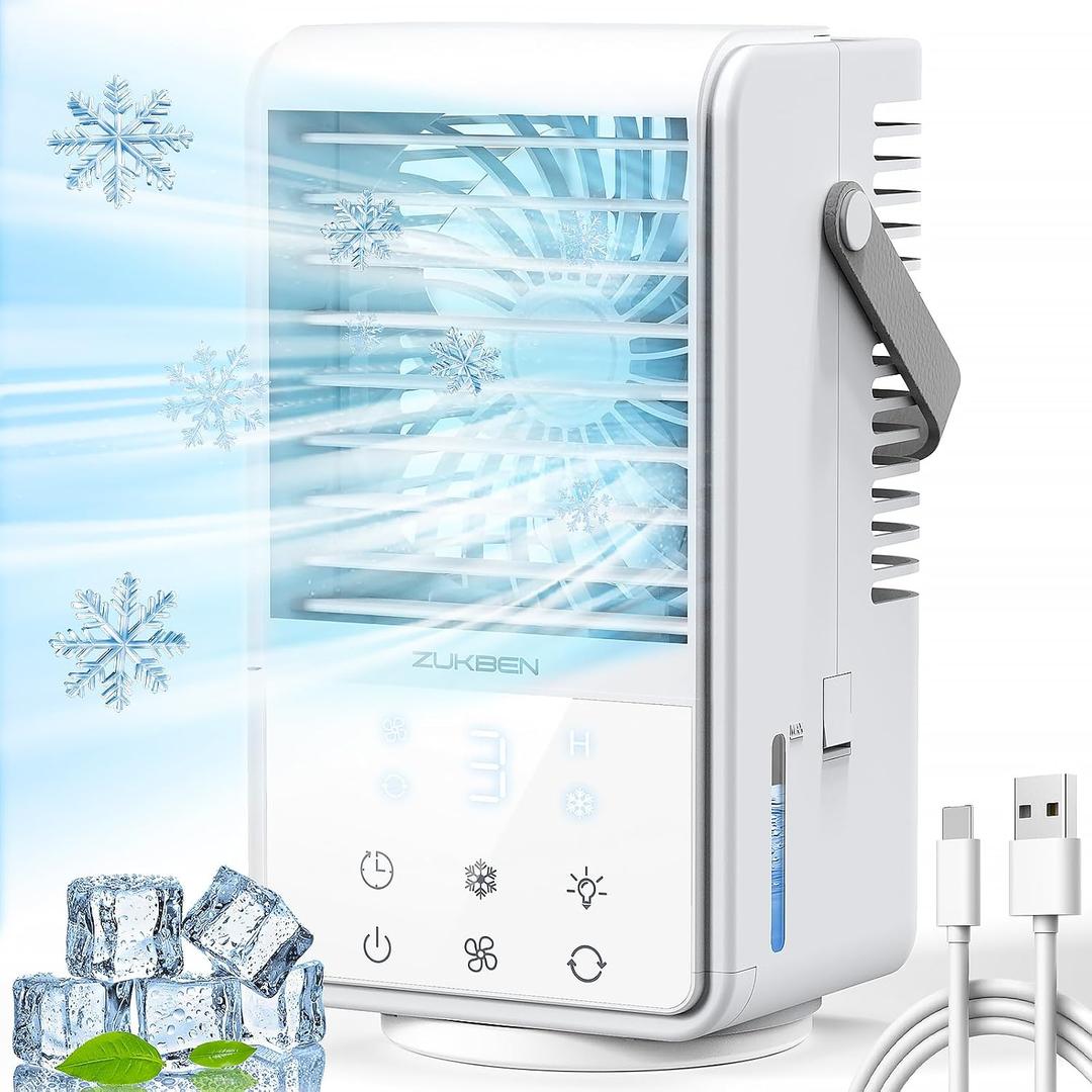 ZUKBEN Portable Air Conditioners, 90 oscillation Mini Air Conditioner Cooler With 3 Speeds 7 Colors, 1000ml Evaporative Air Cooler Fan Timer Mist, for Room Office Camping