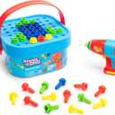 Educational Insights Design & Drill Bolt-It Bucket - Construction Toys & Toddler Tools, Kids Tool Set with Real Electric Drill Toy, Take Apart STEM Set, Building Kits and Gifts for Ages 3+