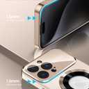 MAKAVO Magnetic for iPhone 15 Pro Max Case, Compatible with MagSafe, Built-in Camera Lens Protector, Logo View, Military Grade Drop Proof Phone Cover, Desert Titanium