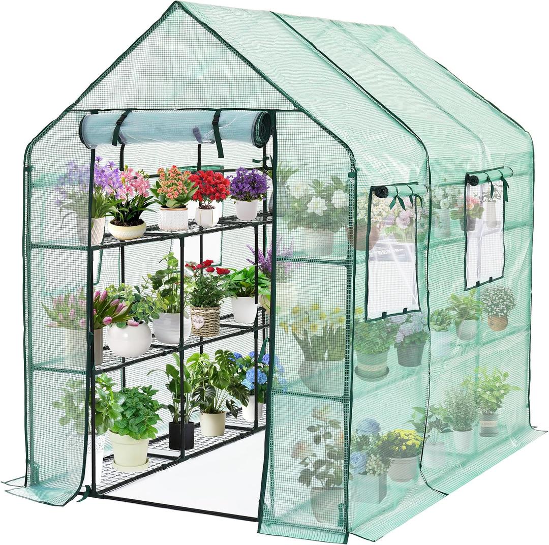 SUNGIFT Greenhouse for Outdoors 56 x 85 x 77 Inch, Walk-in Outdoor Greenhouses, Portable Green House 3 Tiers 20 Shelves for Garden, Patio, Backyard, Green