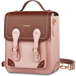 Cwatcun Camera Bag for Women, Retro Camera Crossbody Case, Vintage PU Leather Waterproof Camera Backpack, Lightweight Camera Handbag, Compatible with Canon/Nikon/Sony SLR/DSLR Mirrorless Camera, Lens