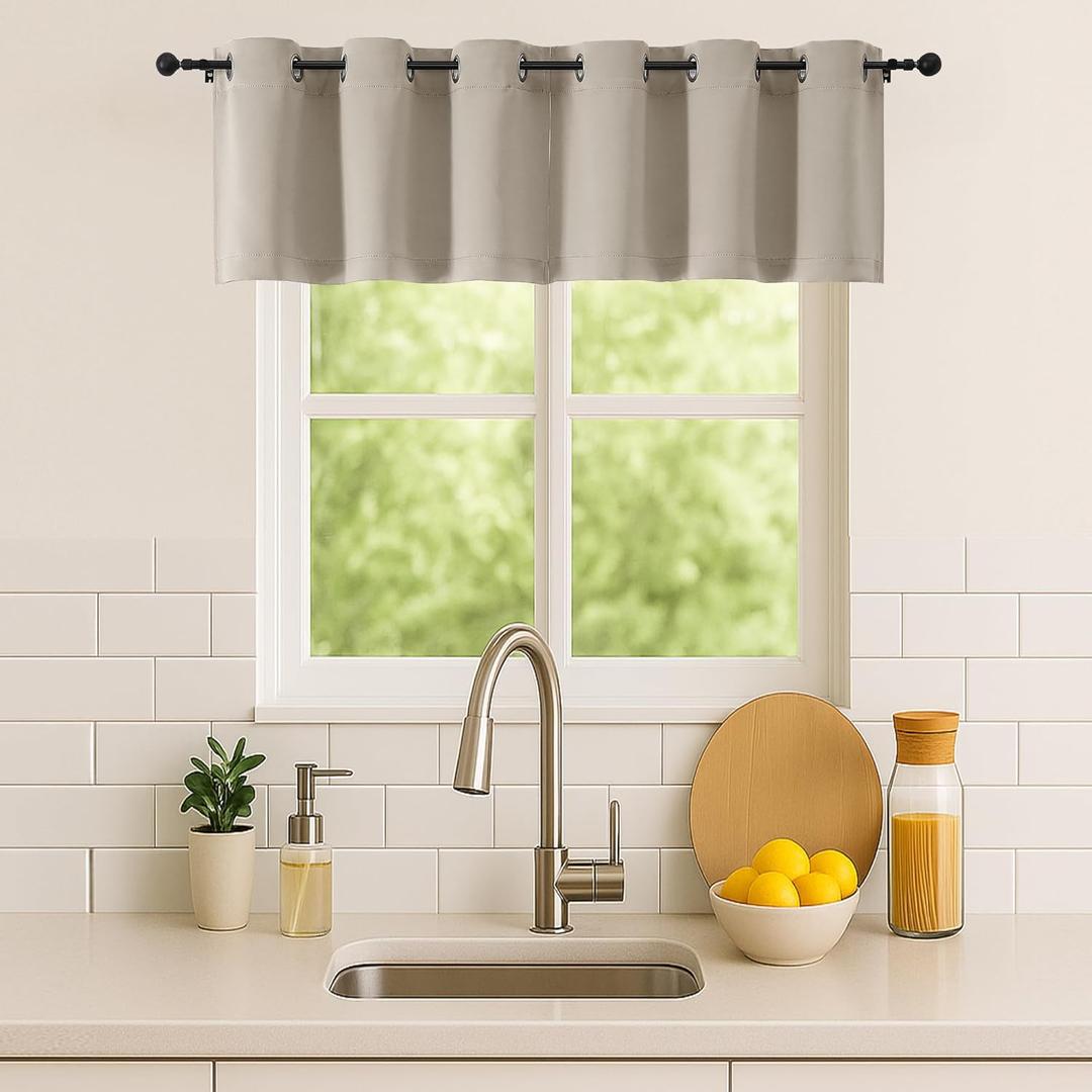 Simplebrand Stone Window Valance for Kitchen 14 Inches Long 2 Panels Set, Room Darkening Valance Curtains for Living Room, Grommet Short Privacy Kitchen Curtains for Bedroom Kids Room, 40Wx14L